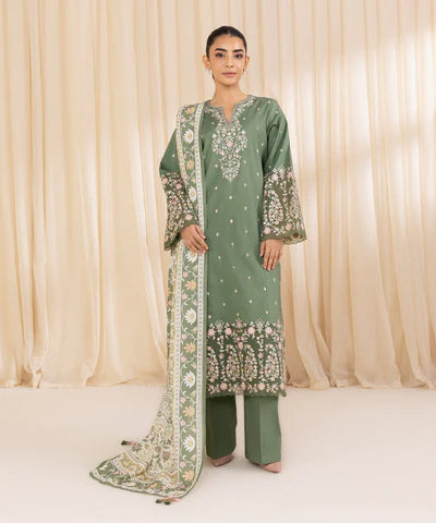 3 Piece - Embroidered Cambric Suit