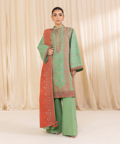 3 Piece - Embroidered Khaddar Suit