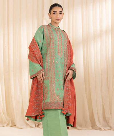 3 Piece - Embroidered Khaddar Suit