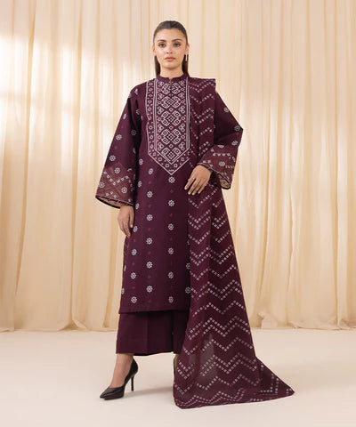 3 Piece - Embroidered Khaddar Suit