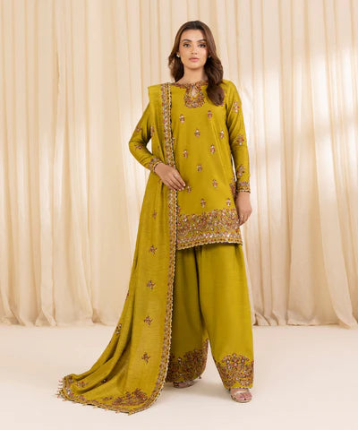 3 Piece - Embroidered Cotton Net Suit