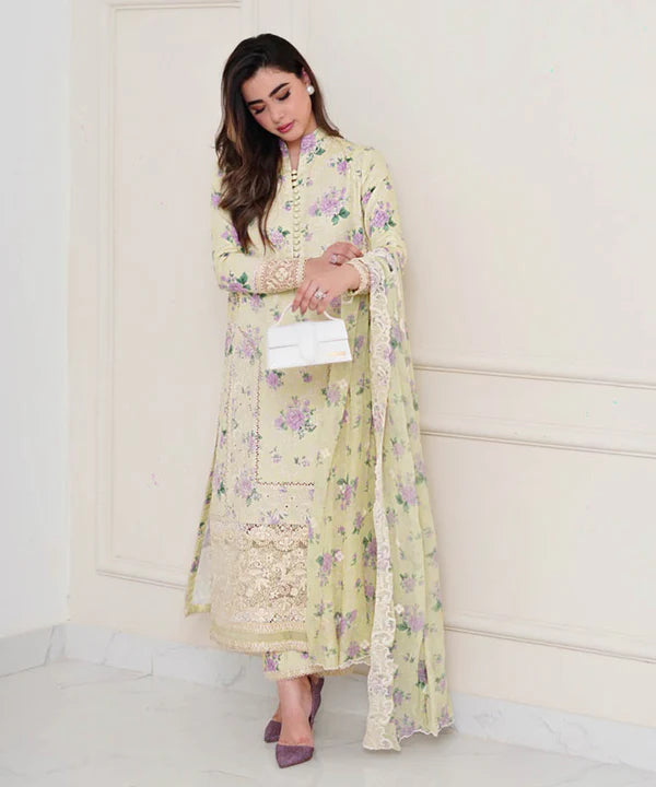 3 Piece - Embroidered Cotton Satin Suit