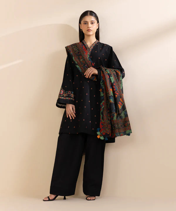 3 Piece - Embroidered Light Khaddar Suit