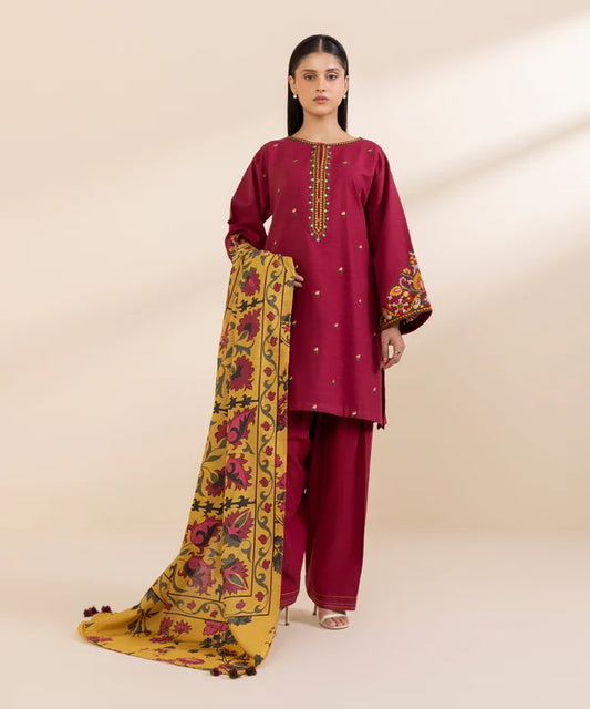 3 Piece - Embroidered Light Khaddar Suit