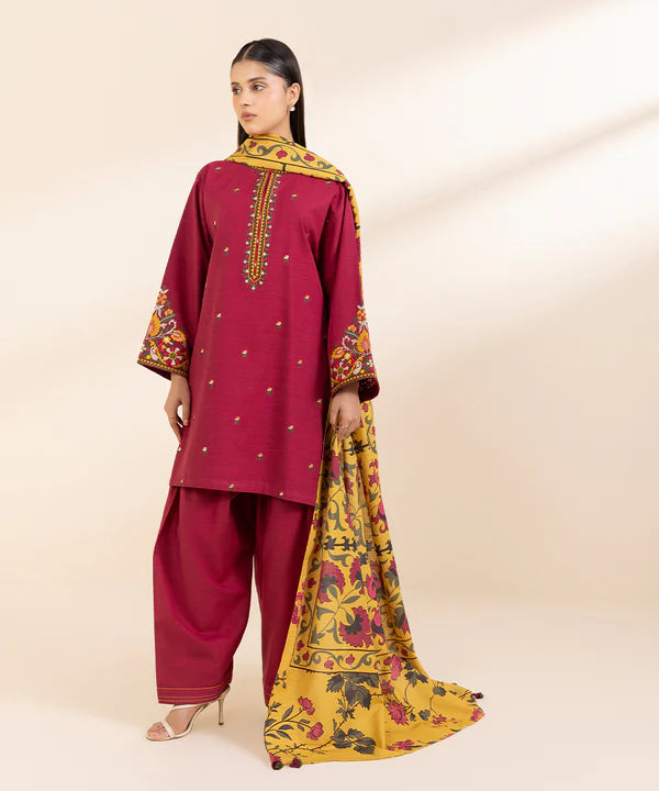 3 Piece - Embroidered Light Khaddar Suit