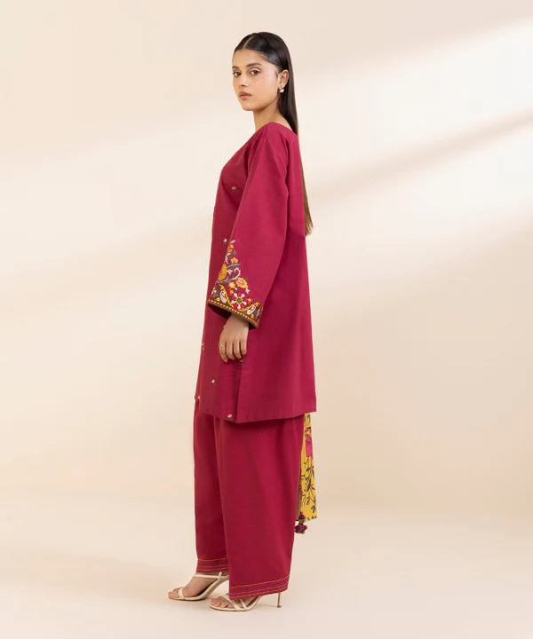 3 Piece - Embroidered Light Khaddar Suit