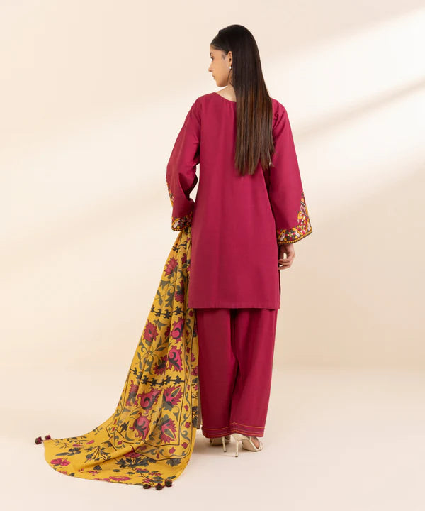 3 Piece - Embroidered Light Khaddar Suit