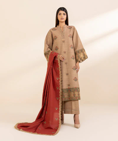 3 Piece - Embroidered Light Khaddar Suit