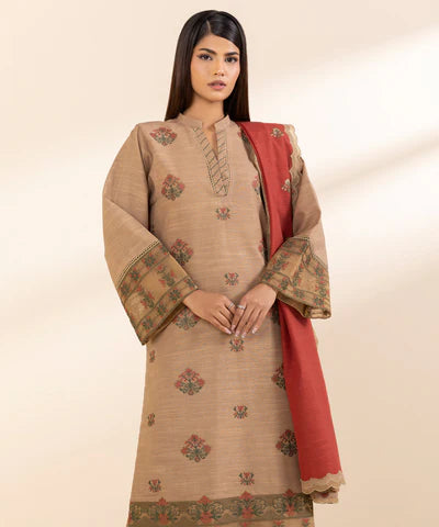 3 Piece - Embroidered Light Khaddar Suit