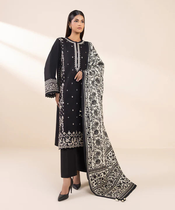 3 Piece - Embroidered Light Khaddar Suit