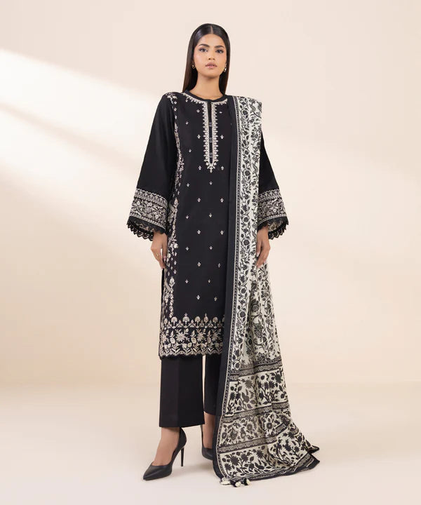 3 Piece - Embroidered Light Khaddar Suit