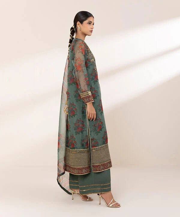 3 Piece - Embroidered Organza Suit