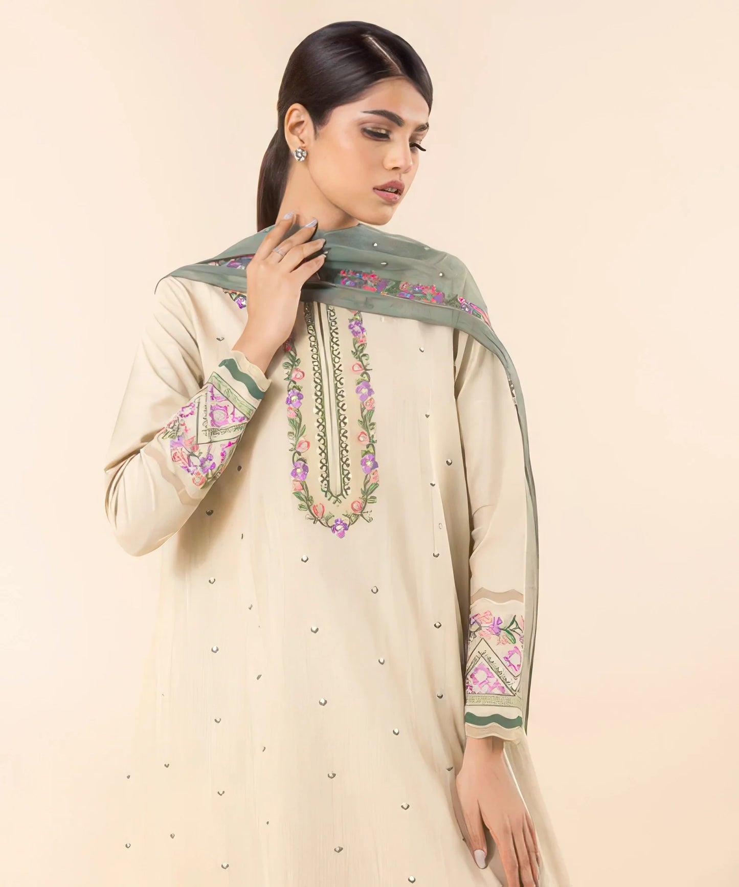 3 Piece - Embroidered Light Khaddar Suit