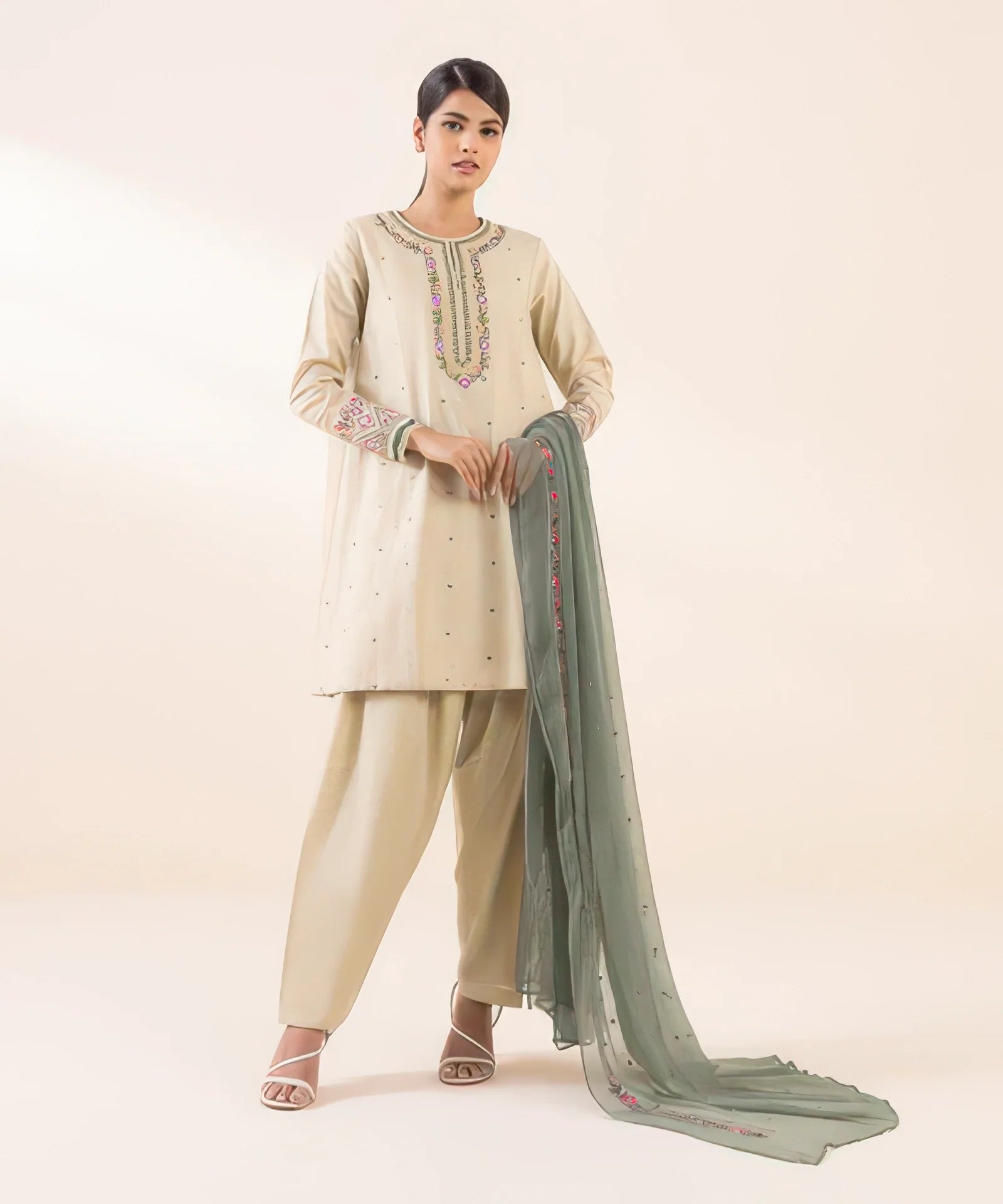 3 Piece - Embroidered Light Khaddar Suit