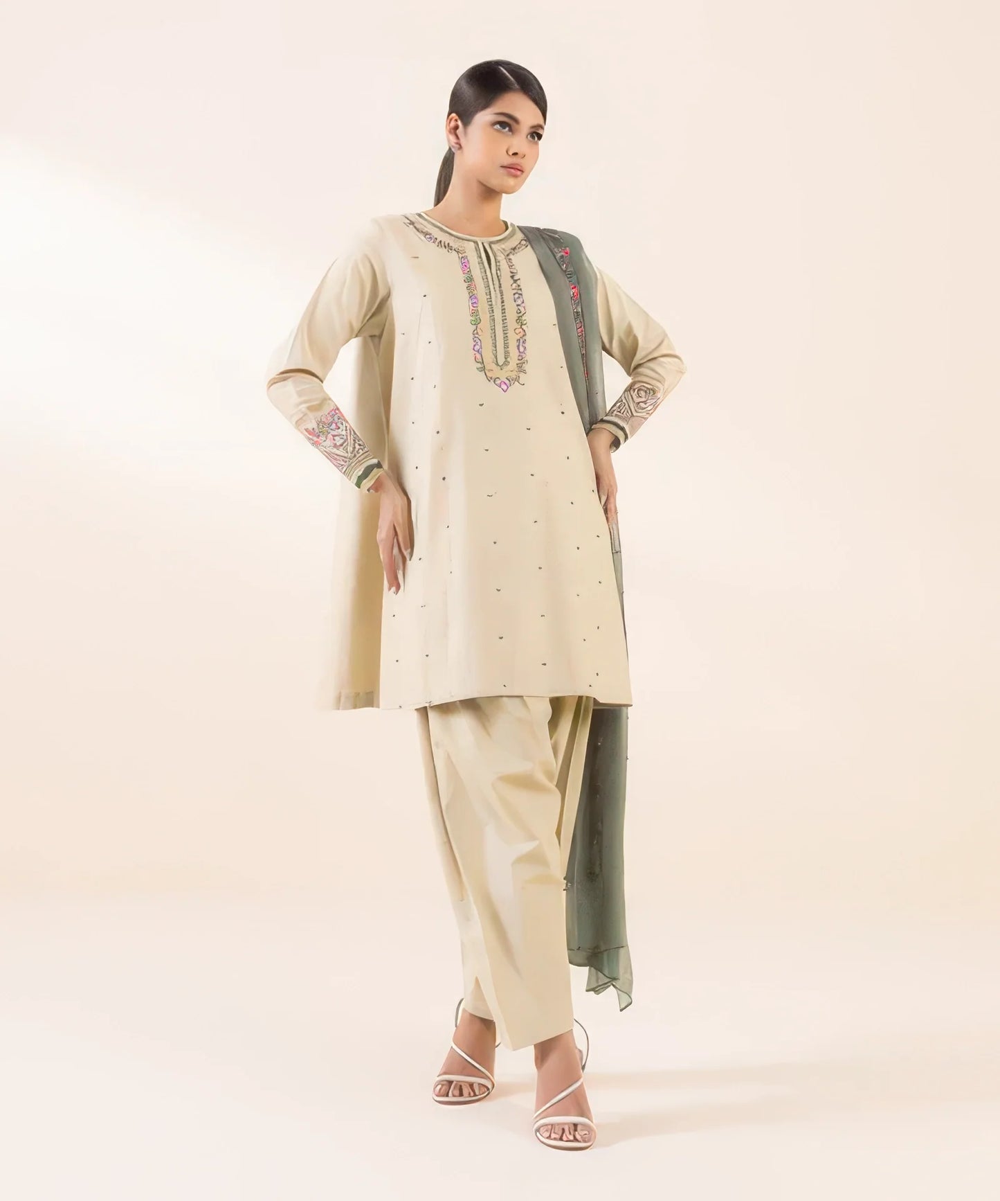 3 Piece - Embroidered Light Khaddar Suit