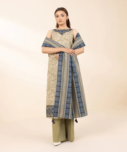 3 Piece - Embroidered Light Khaddar Suit