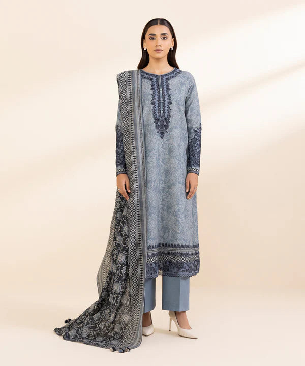 3 Piece - Embroidered Light Khaddar Suit