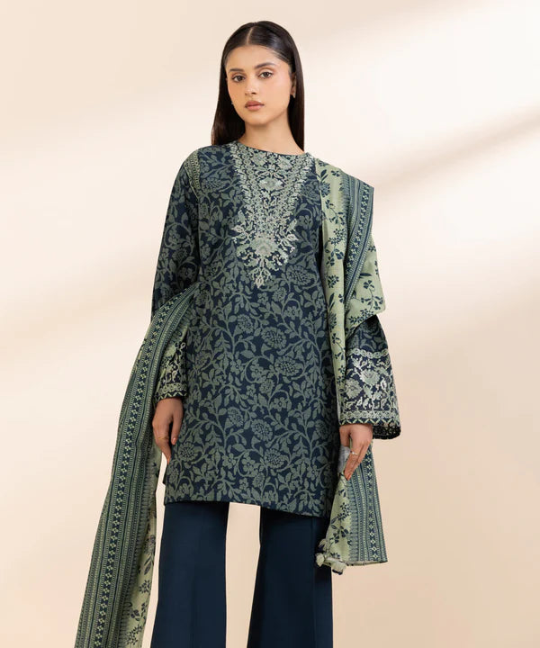 3 Piece - Embroidered Light Khaddar Suit