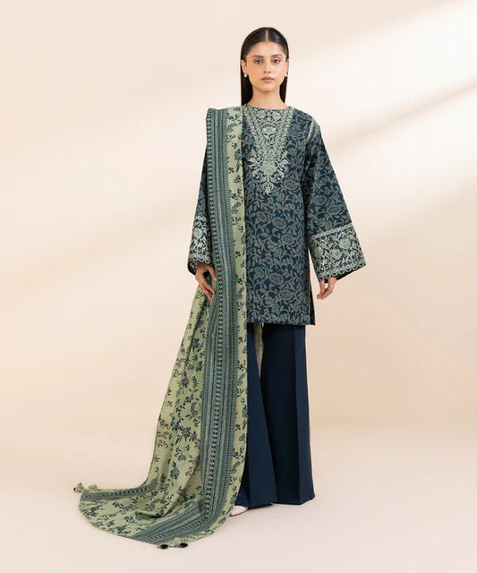 3 Piece - Embroidered Light Khaddar Suit