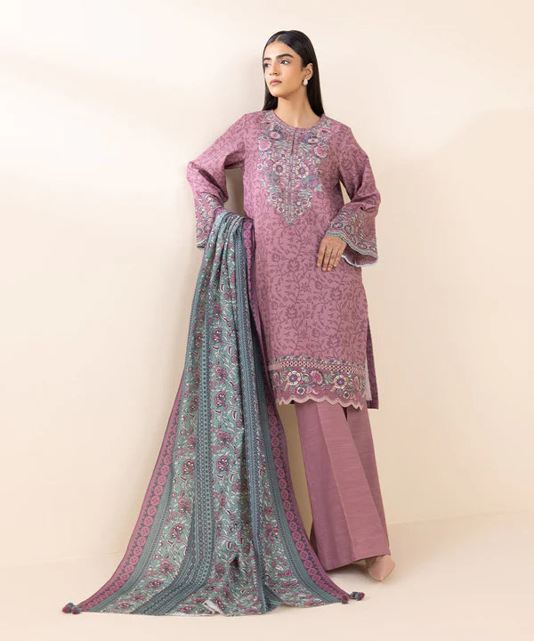 3 Piece - Embroidered Light Khaddar Suit