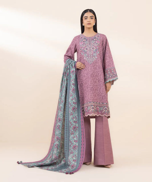 3 Piece - Embroidered Light Khaddar Suit