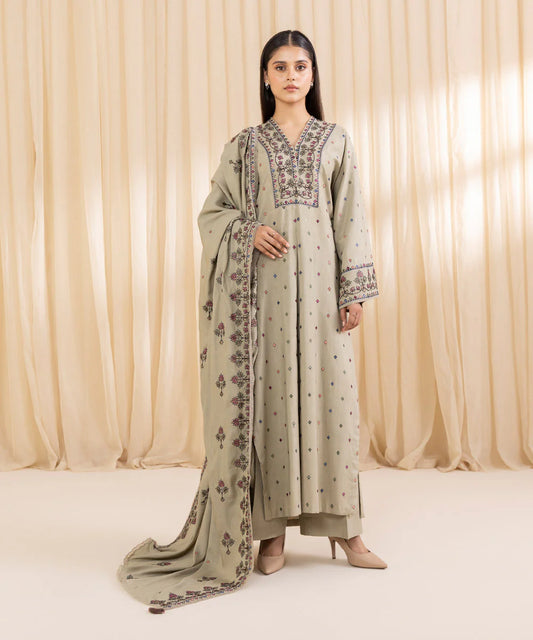 3 Piece - Embroidered Linen Suit