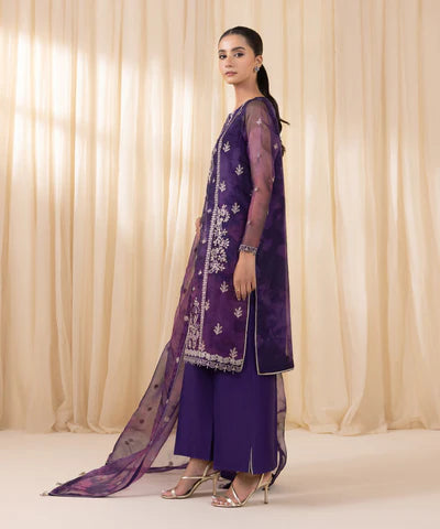 3 Piece - Embroidered Organza Suit