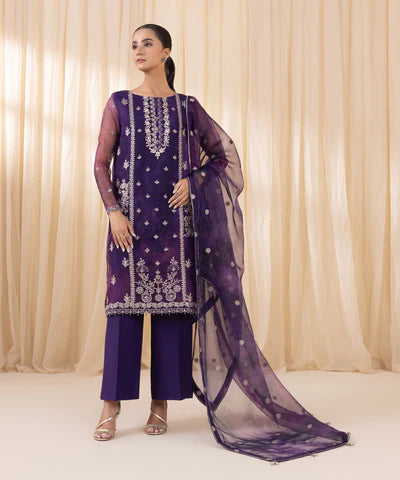 3 Piece - Embroidered Organza Suit