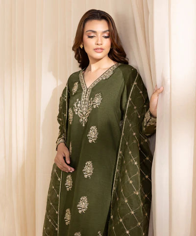 3 Piece - Embroidered Silk Suit