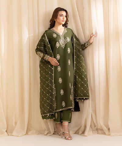 3 Piece - Embroidered Silk Suit