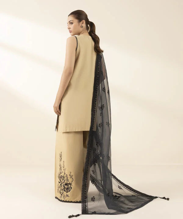 3 Piece - Embroidered Raw Silk Suit
