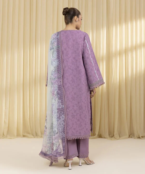 3 Piece - Embroidered Cotton Jacquard Suit