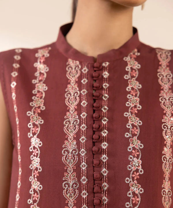 3 Piece - Embroidered Raw Silk Suit