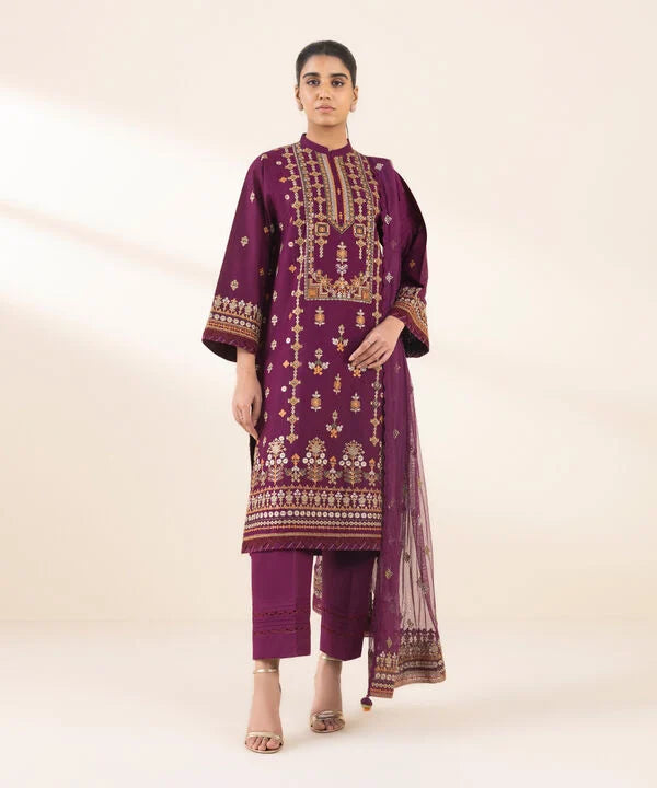 3 Piece - Embroidered Crosshatch Suit