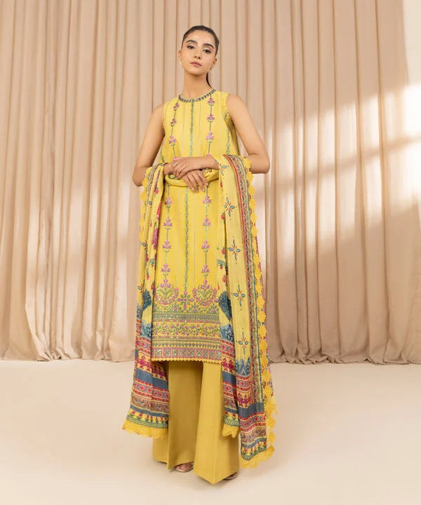 3 Piece - Embroidered Cotton Net Suit