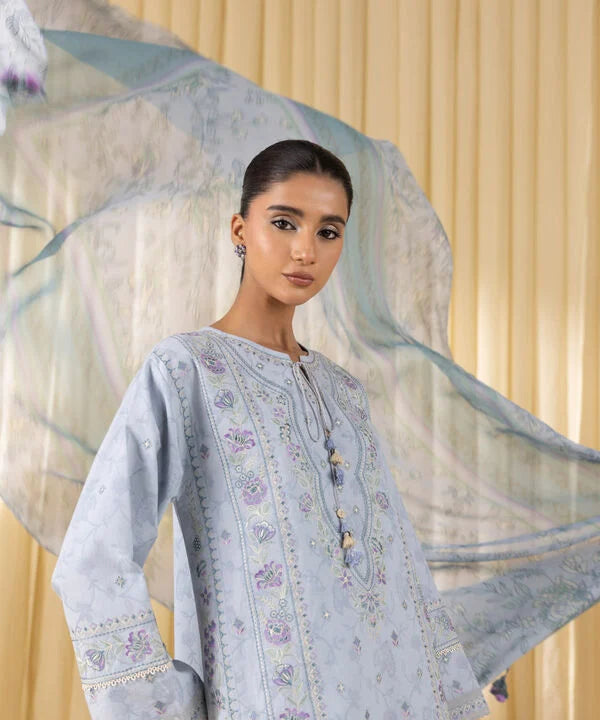 3 Piece - Embroidered Cotton Jacquard Suit
