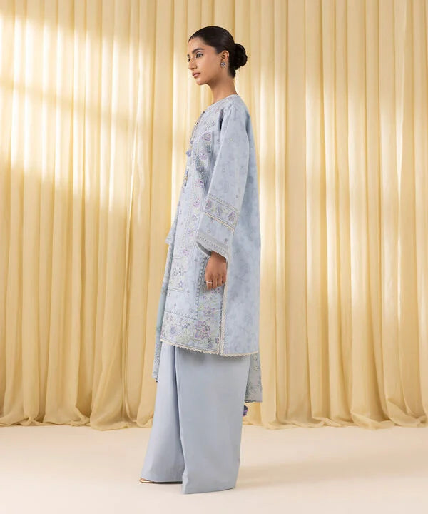 3 Piece - Embroidered Cotton Jacquard Suit