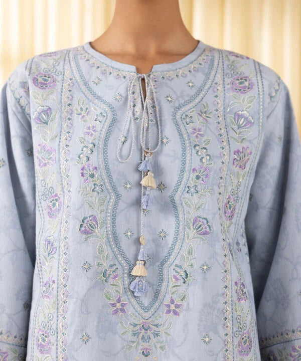 3 Piece - Embroidered Cotton Jacquard Suit