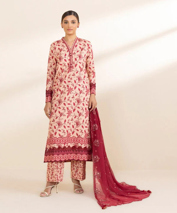 3 Piece - Embroidered Cotton Suit