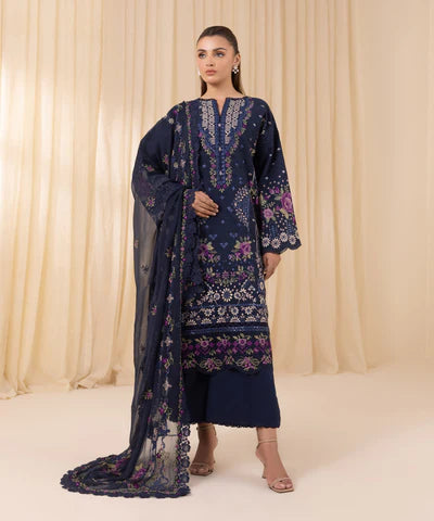 3 Piece - Embroidered Cotton Jacquard Suit