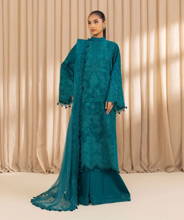3 Piece - Embroidered Cotton Jacquard Suit