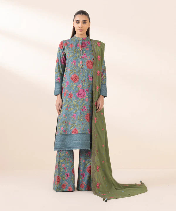 3 Piece - Embroidered Linen Suit