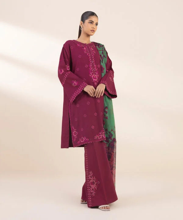 3 Piece - Embroidered Dobby Suit