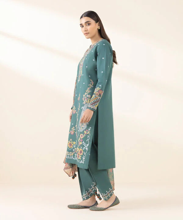 3 Piece - Embroidered Cotton Suit