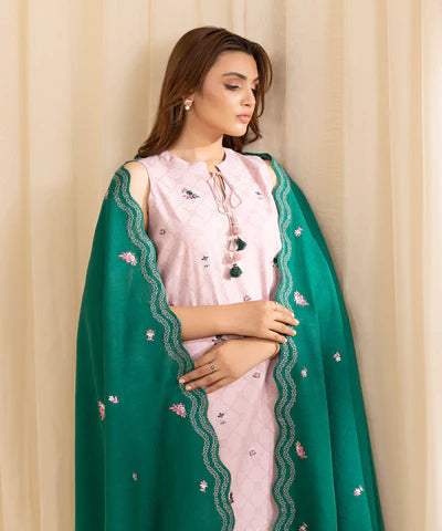 3 Piece - Embroidered Cotton Jacquard Suit