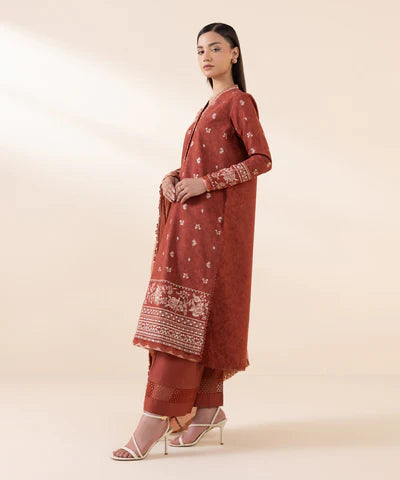 3 Piece - Embroidered Cotton Jacquard Suit