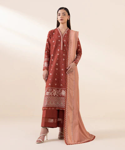 3 Piece - Embroidered Cotton Jacquard Suit