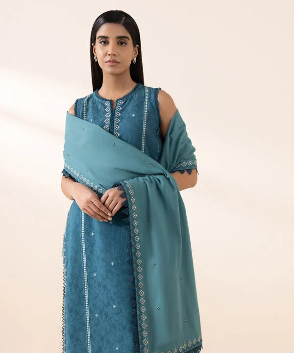 3 Piece - Embroidered Cotton Jacquard Suit